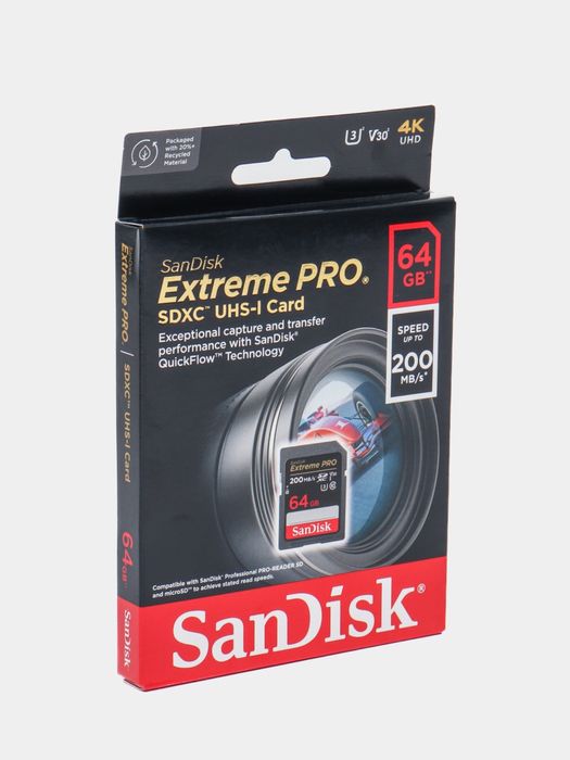 Флешка для фотоаппарата sandisk extreme PRO 64 gb 200 mb/s 170mb/s