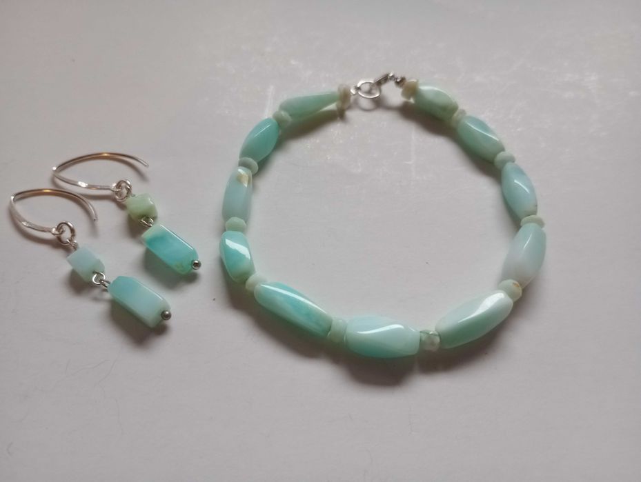 set argint si pietre naturale,opal bleu Peru,bratara si cercei