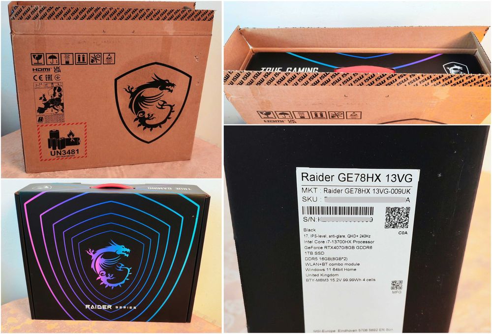 NVIDIA GeForce RTX 4070 8GB/Intel Core i7-13700HX/16GB RAM DDR5/1TB SSD NVMe/17.3 Quad HD IPS 240hz/MSI Raider GE78 HX 13VH геймърски лаптоп gaming