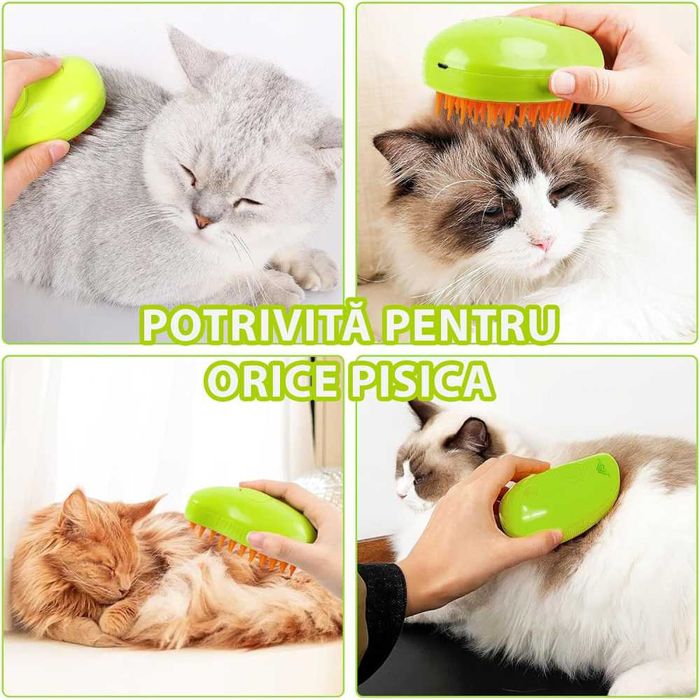 Perie 3 in 1 multifunctionala pentru animale de companie, cu aburi