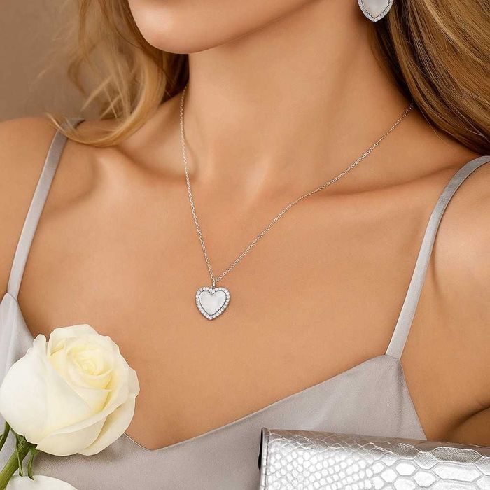 Стилен комплект бижута със сърца - Колие с обеци/ устойчив метал