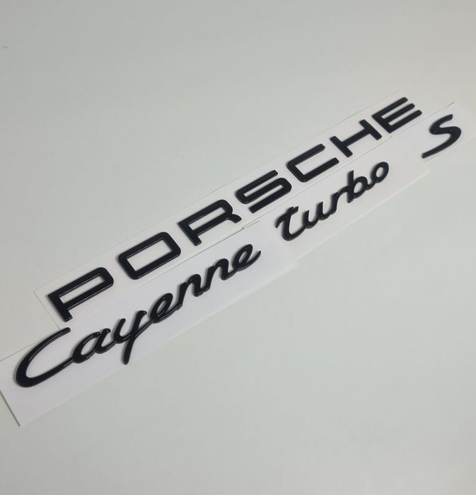Pachet-Set-Emblema-Sigla-Logo-Stema-Spate-Haion-Porsche-Cayenne-Panamera-Macan-Negru-Lucios-Full-Black-Turbo-4-S-GTS
