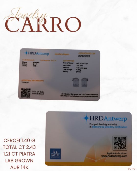 Cercei Aur Alb 14K Diamante Lab Grown