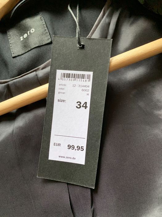 Елегантно Вталено черно сако със сатен Zero, размер 36 S, чисто ново