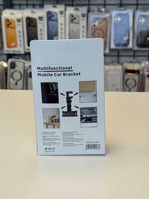 Suport auto pentru telefon cu prindere la oglinda retrovizoare, Negru