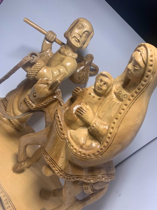 Statueta scena biblic handmade Maria Isus Fatima Bethlehem lemn maslin