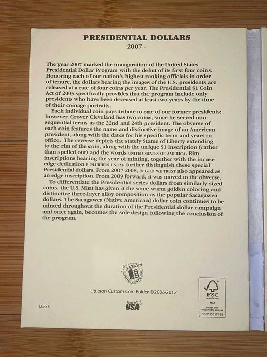 Album cu 40 monede dolari presedinti americani