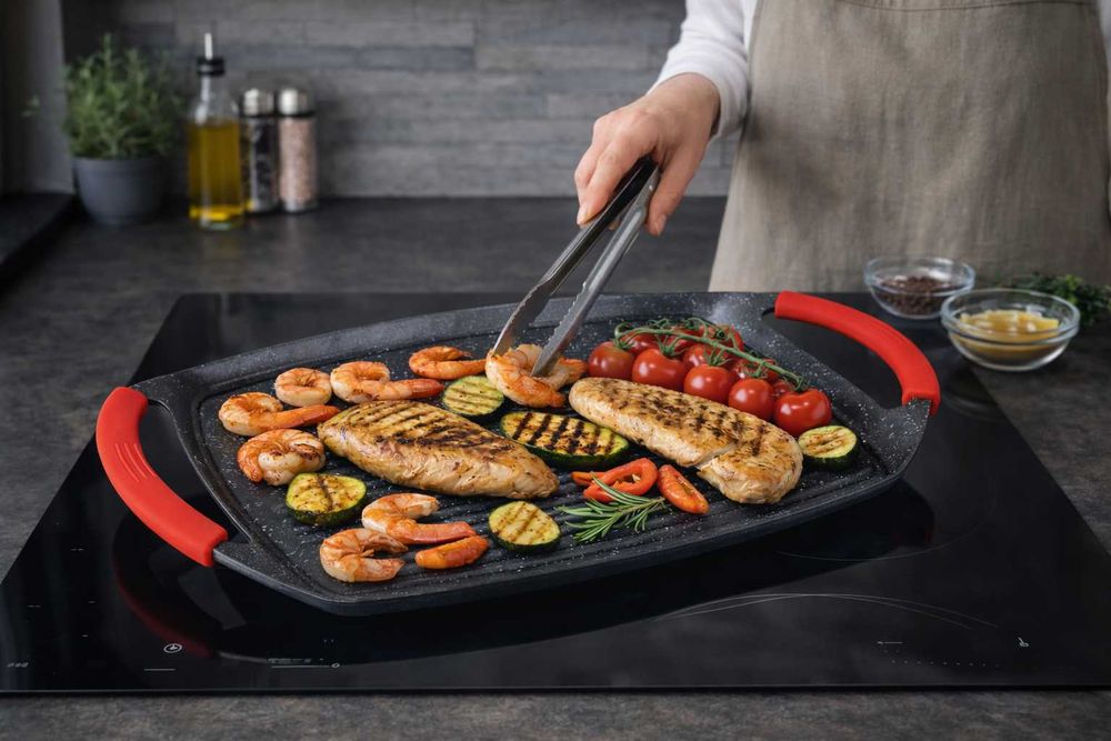 Tigaie grill dreptunghiulara Royalty Line 47 cm cu strat marmura
