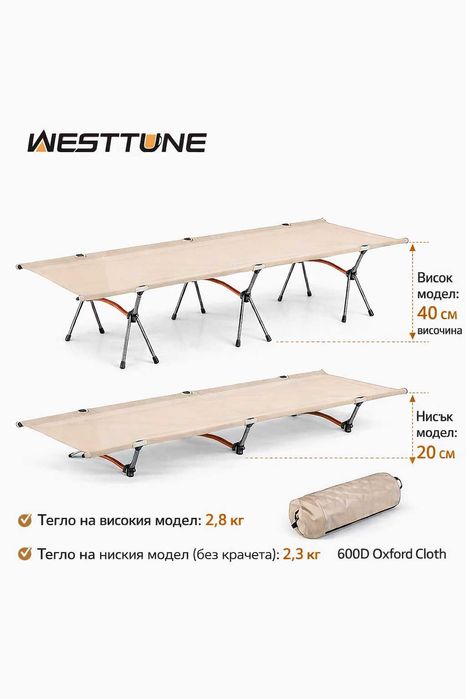 Преносимо леко сгъваемо легло за палатки, риболов, автокъмпинг