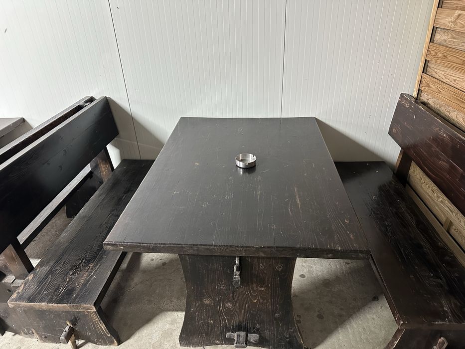 Set mobilier terasa/gradina Masa + 2 banci stejar.