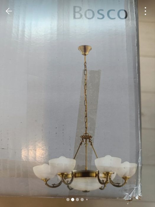 Candelabru Bosco 6 brațe +2 becuri la candelabru, metal bronz, sticla satinata alba