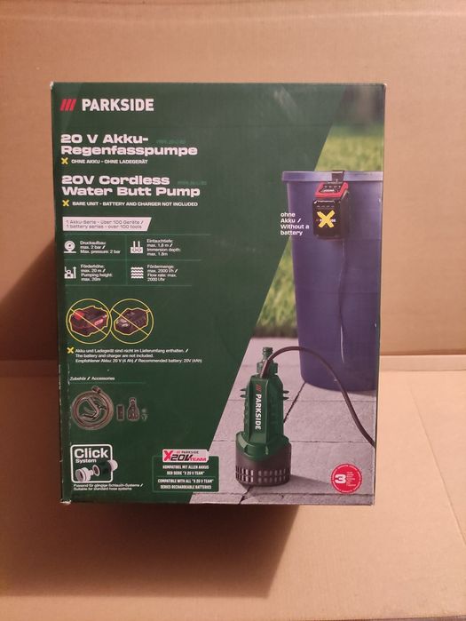 Pompa de apa de ploaie pentru butoi Parkside pe acumulator de 20 V