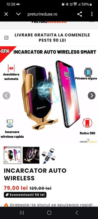 Încărcător AUTO Wireless 10 W, argintiu