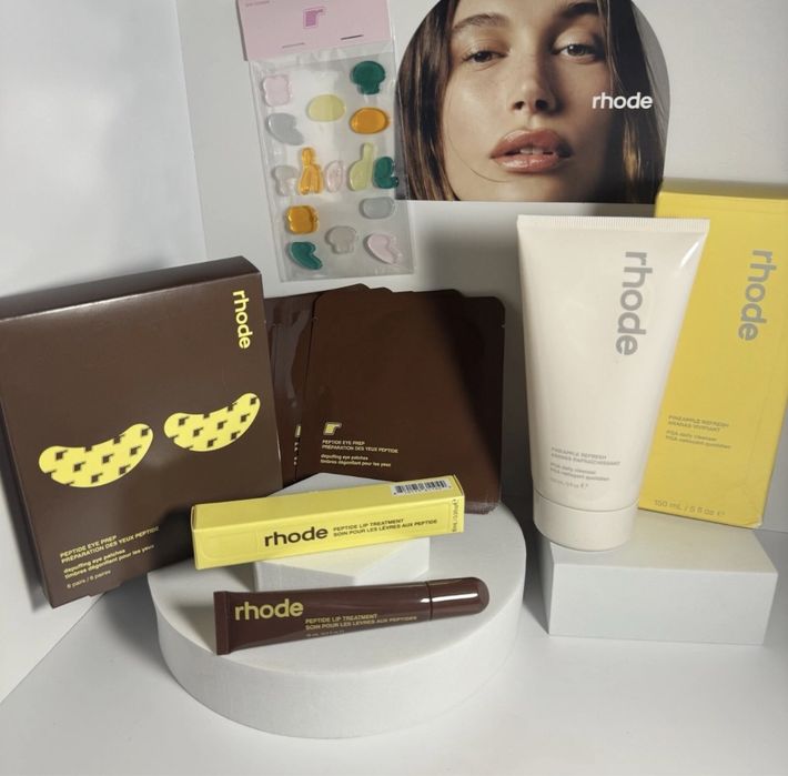rhode Peptide Eye Prep Banana Peel пачове за очи + Caramelized Banana Lip Gloss гланц , грижа за кожата | Hailey и Justin Bieber оригинални лимитирани