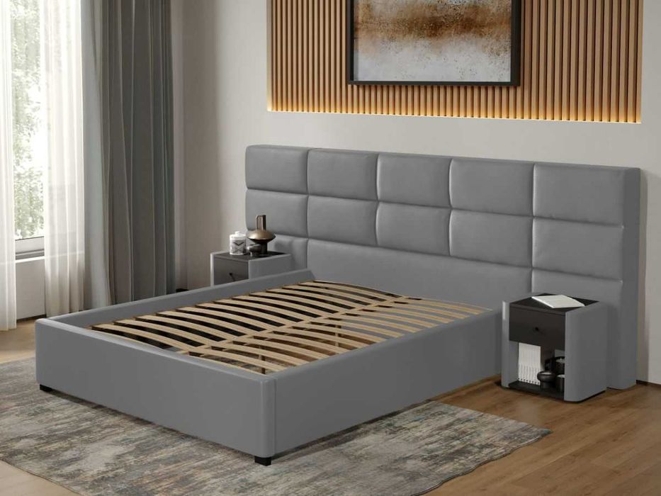 Pat tapitat Cico fix 287 x 114 C2 din piele/stofa Gri Nube 81