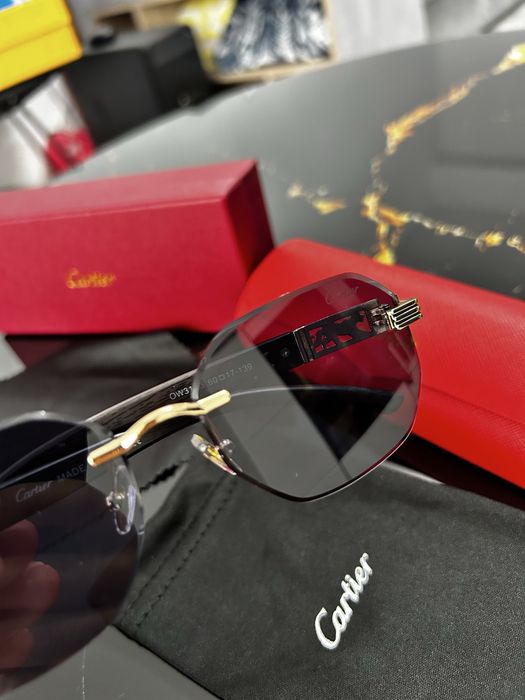 Cartier Santos Rimless Wood Effect – Ochelari de soare bărbați, lentile gri, model premium