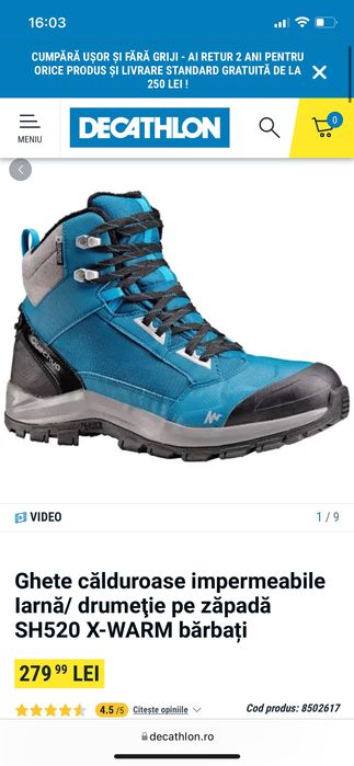 Ghete călduroase impermeabile Iarna/ drumetie pe zapada SH520 X-WARM