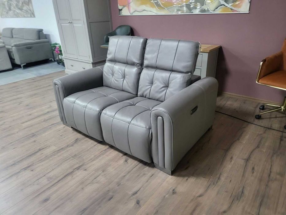 Сив кожен диван двойка с електрически релакс механизъм "Alessio"