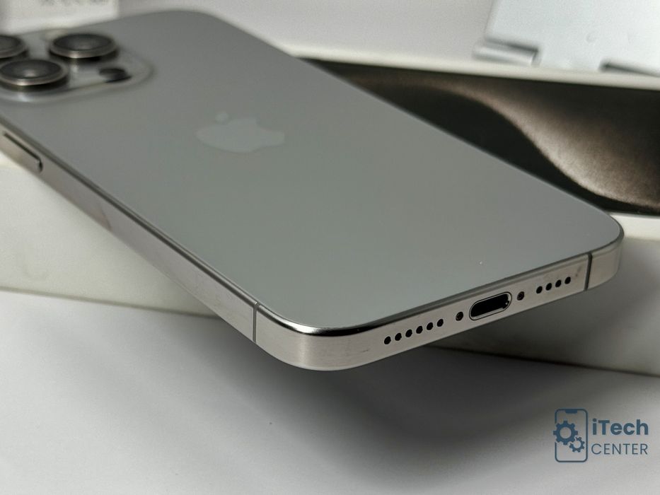 iPhone 15 Pro Max, 256GB, Natural Titanium, 100% батерия, КАТО НОВ, 1г. ГАРАНЦИЯ!