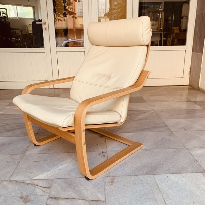 Скандинавско кресло с тапицерия от естествена кожа