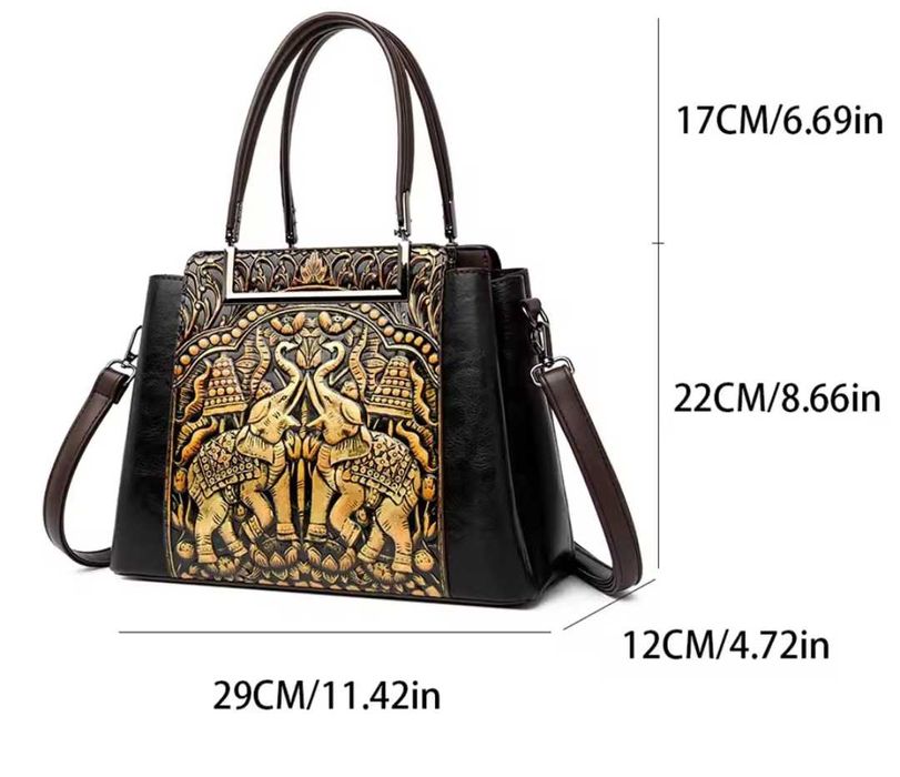 Кожена чанта със слончета