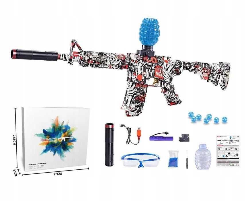 Pusca automata cu mingi gel, electrica, alb/rosu/negru, nouă