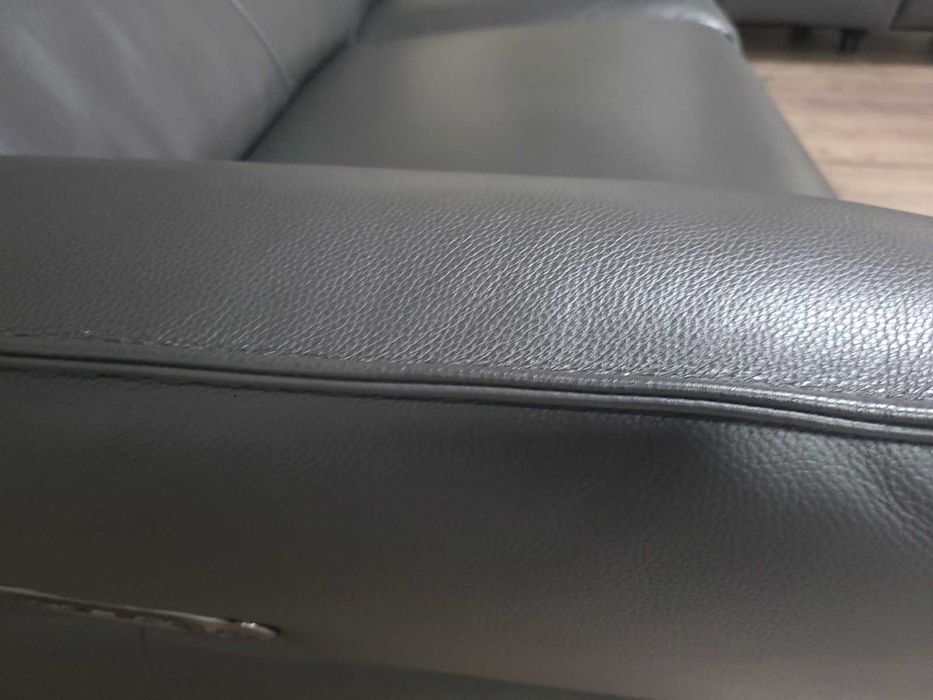 Сив кожен комплект дивани тройка и двойка с ел. релакс механизъм