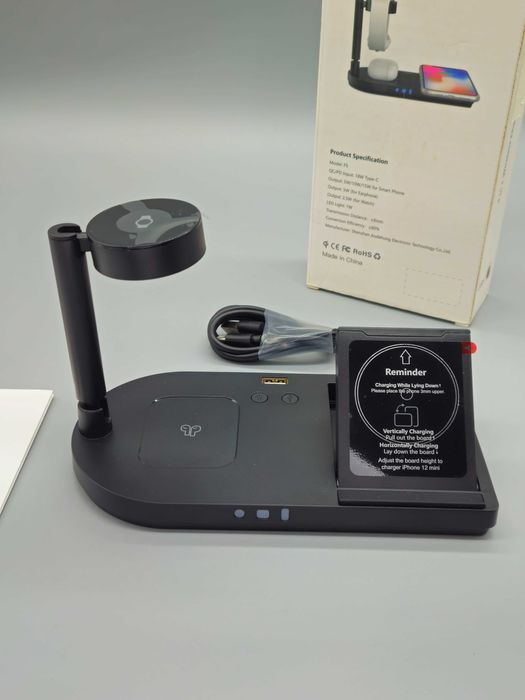 4 в 1 безжична зарядна станция Qi 15W за телефон,Apple Watch и AirPods