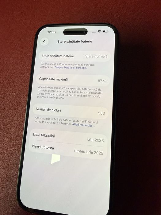 iPhone 15 128GB, liber rețea, baterie 87%, stare impecabilă