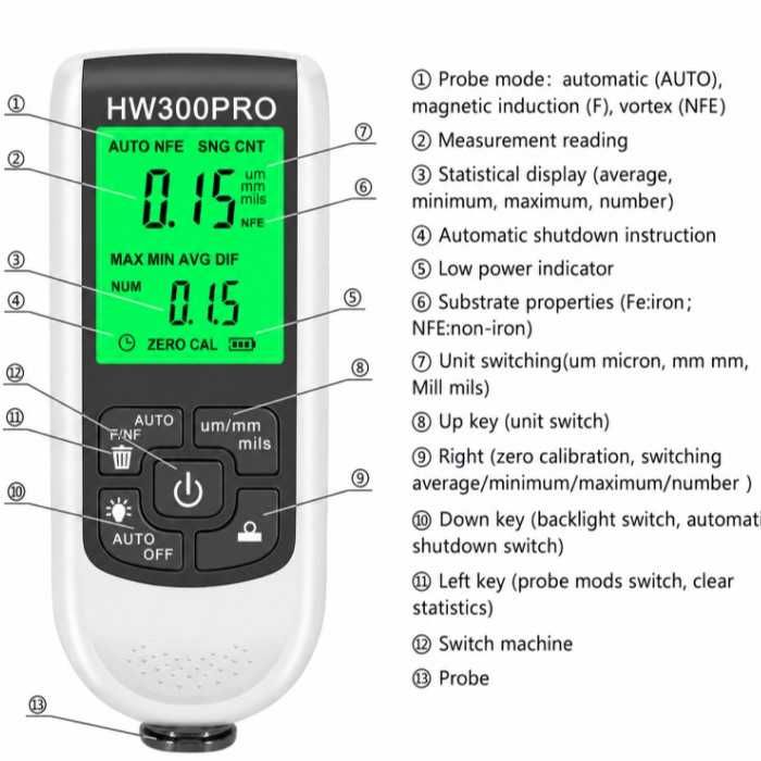 Дебеломер за боя и покрития Automat-LCD дисплей, 0–1,8мм