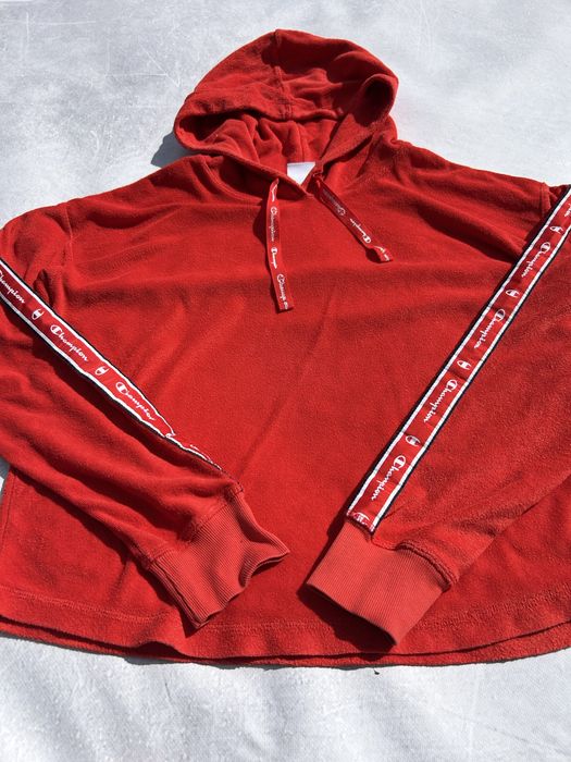 Hanorac cu gluga dama Champion rosu cu banda logo maneci marimea XXL