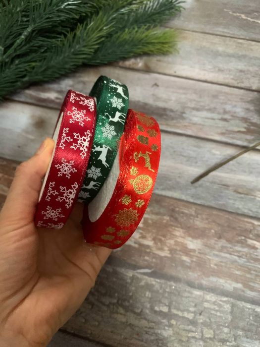 Ленты атласные репсовые новогодние
