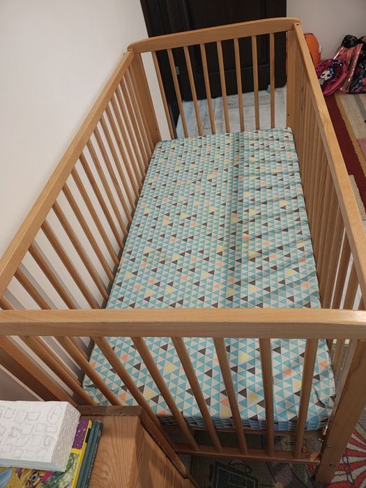 Pătuț copii din lemn natur 120x64