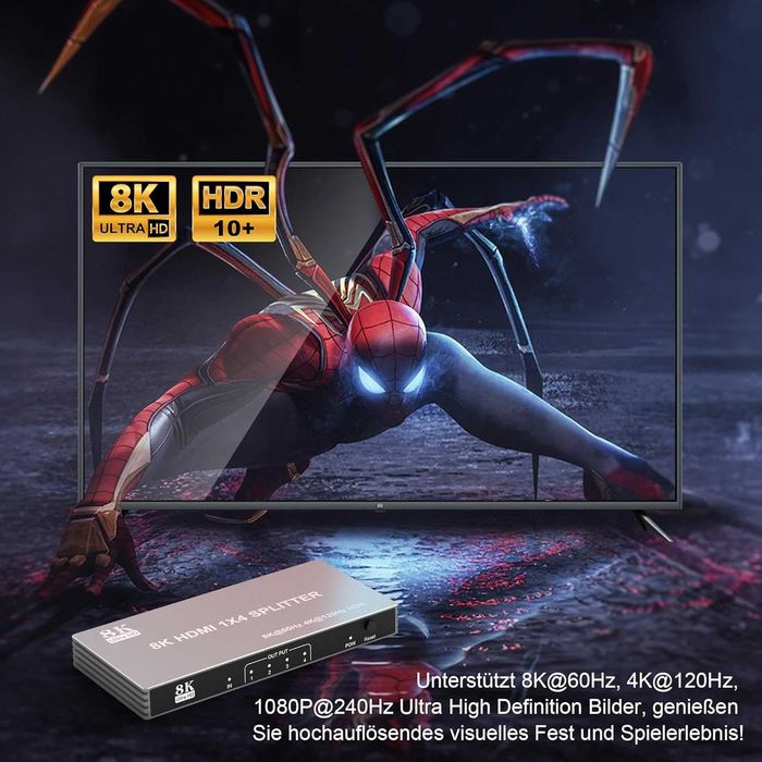Splitter HDMI 1 IN 4 OUT,4 monitoare -  8K-60Hz/4K-120Hz,TV/PC/PS/Xbox