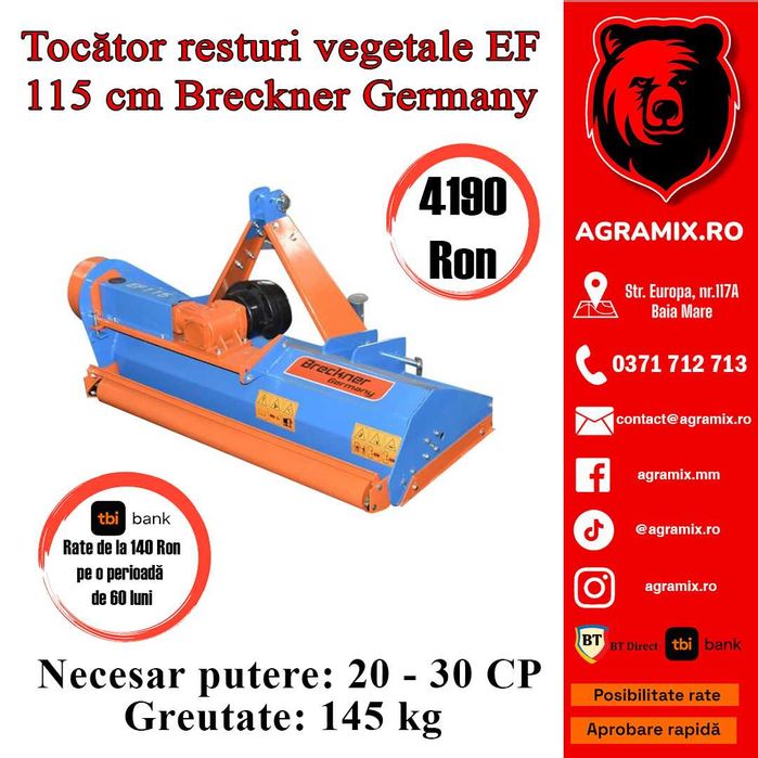 Tocatoare resturi vegetale latime de lucru EF 115 cm nou Agramix