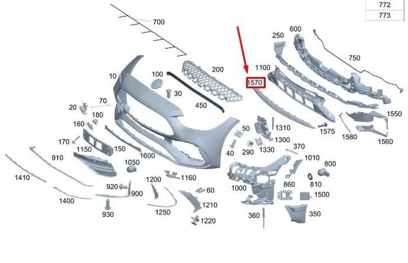 Armatura bara Mercedes Clasa C (W206), 06.2021-, Model AMG, montare fata, Central, texturat; negru, 2068857104; A2068857104