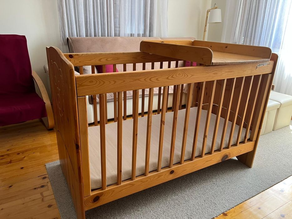 Pat copii din lemn cu saltea de cocos - husa detasabila