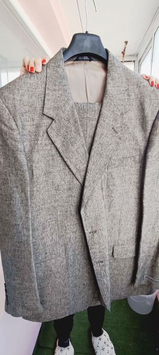 Мъжки официален костюм ленен. Златисто кафяв. 2XL