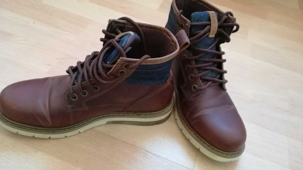 BIG STAR, Ghete din piele nabuc cu insertii din denim, 37 UniSex