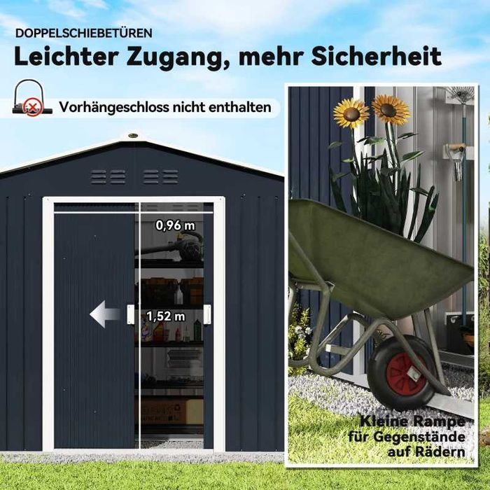 Слънчев метален градински навес с плъзгащи се врати и вентилационни прозорци, 277 x 195 x 192 см