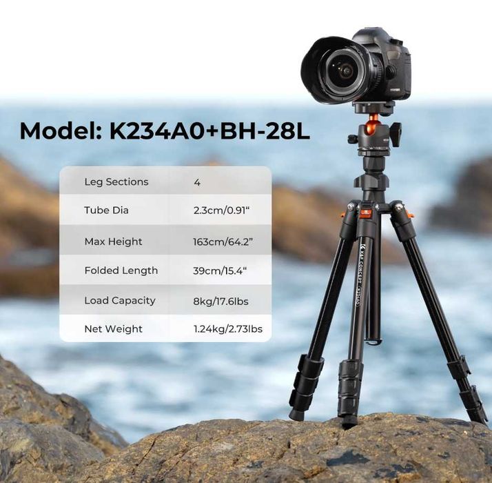 K&F Concept компактен лек алуминиев статив , трипод 163см