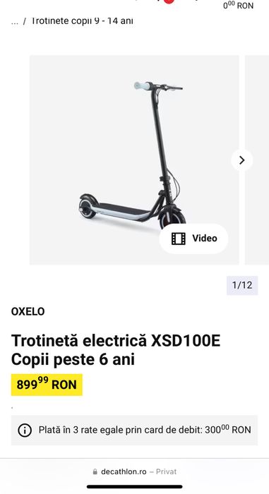 Trotineta electrica btwin xsd 100e 6-12 copii