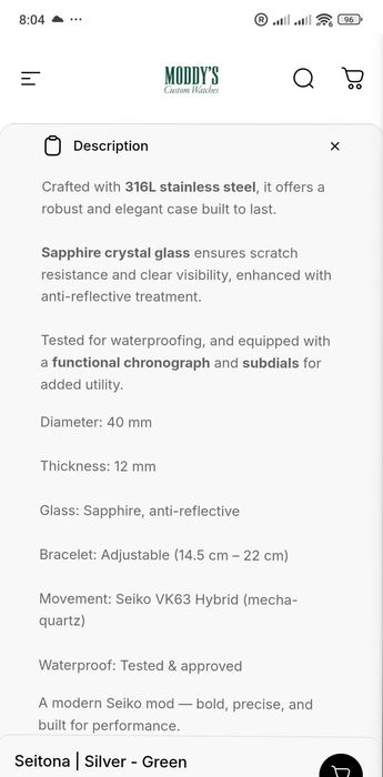 Продавам нов часовник ,,Seiko " Seitona Mod