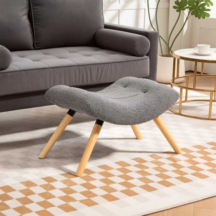 Модерна табуретка HOMCOM с поларено покритие и дървени крака