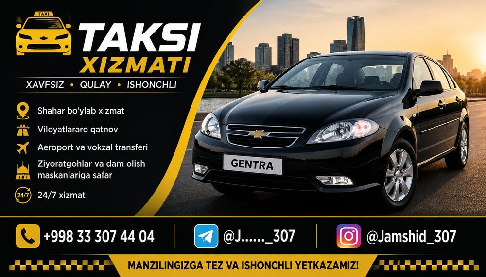 OʻZBEKISTON boʻylab taksi xizmati
