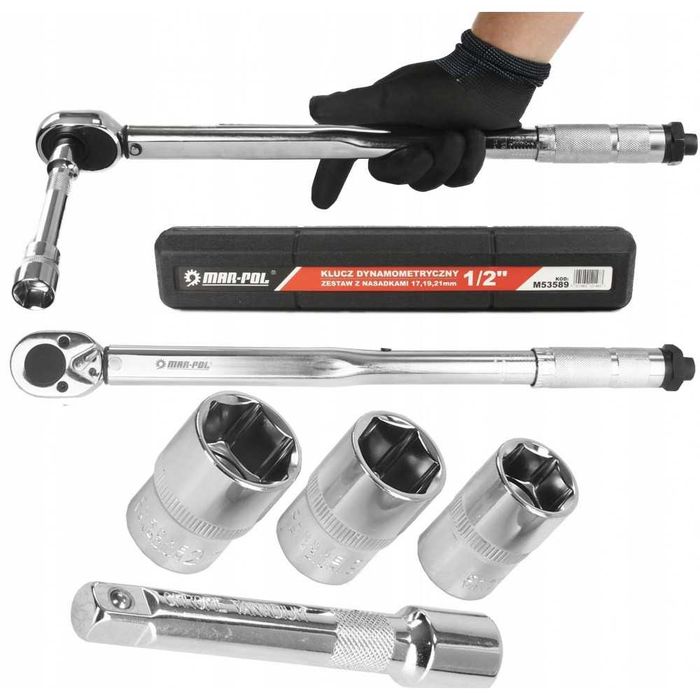 Динамометричен ключ 1/2″ 28 – 210 Nm/вложки(17,19,21м)/удължител 125мм