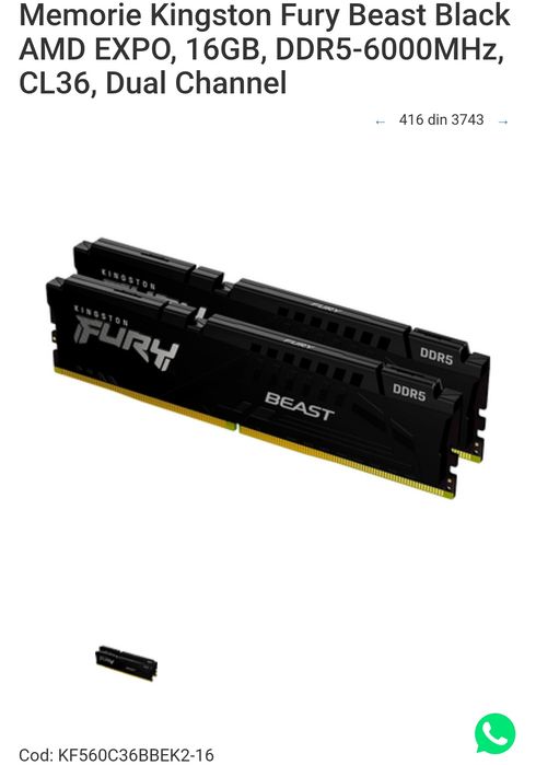 Vând RAM 16gb DDR5 6000mhz dual channel