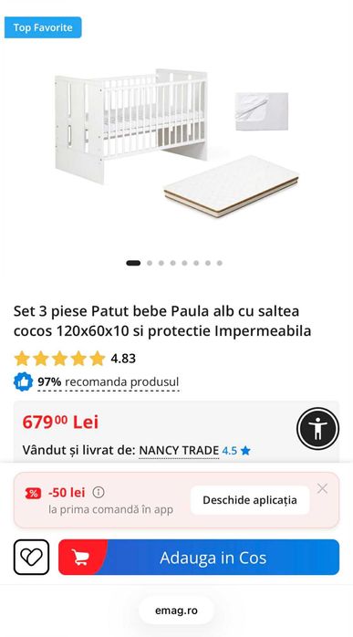 Patut din lemn cu saltea cocos