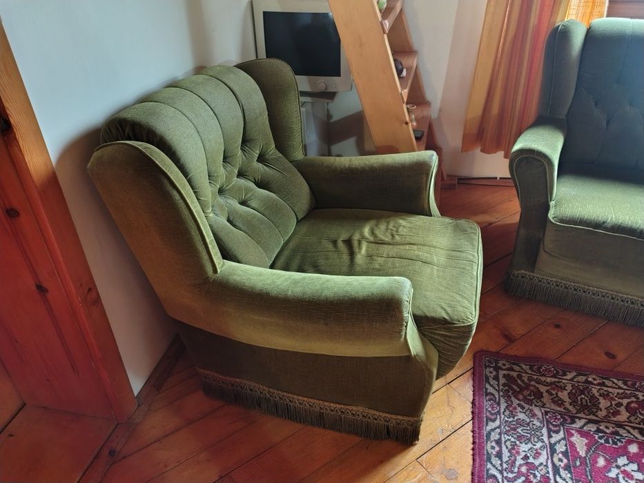 Canapele catifea si fotoliu retro/vintage kaki