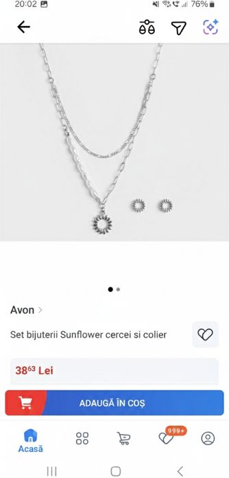 Set bijuterii Sunflower cercei si colier Avon